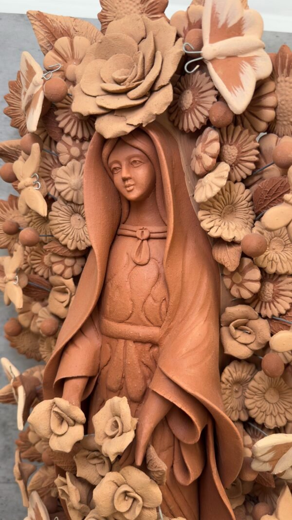 XL Virgin Mary Handmade Clay Piece, Virgen de Guadalupe  Mexican Decoration, Mary Virgin Sculpture,Metepec Estado de México Virgencita 23.7” - Image 4