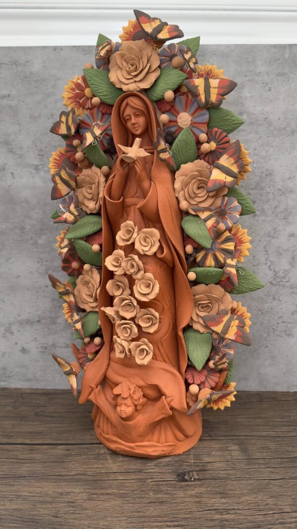 XL Virgin Mary Handmade Clay Piece, Virgen de Guadalupe  Mexican Decoration, Mary Virgin Sculpture,Metepec Estado de México Virgencita 23.7” - Image 3