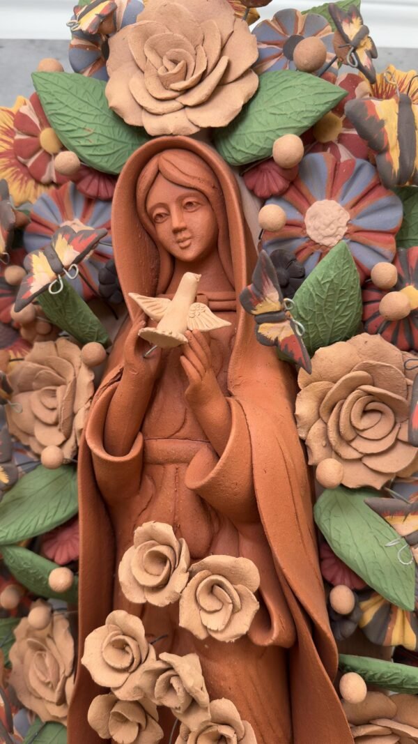 XL Virgin Mary Handmade Clay Piece, Virgen de Guadalupe  Mexican Decoration, Mary Virgin Sculpture,Metepec Estado de México Virgencita 23.7” - Image 4