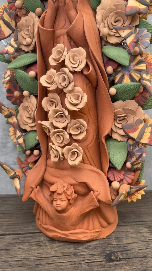 XL Virgin Mary Handmade Clay Piece, Virgen de Guadalupe  Mexican Decoration, Mary Virgin Sculpture,Metepec Estado de México Virgencita 23.7” - Image 5