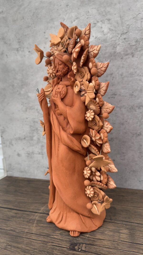 Saint Jude Thaddeus Clay Statue From Metepec Estado de México, San Juditas Folk Art Artisans Handmade, Religious Home Decor Spiritual 15” - Image 3