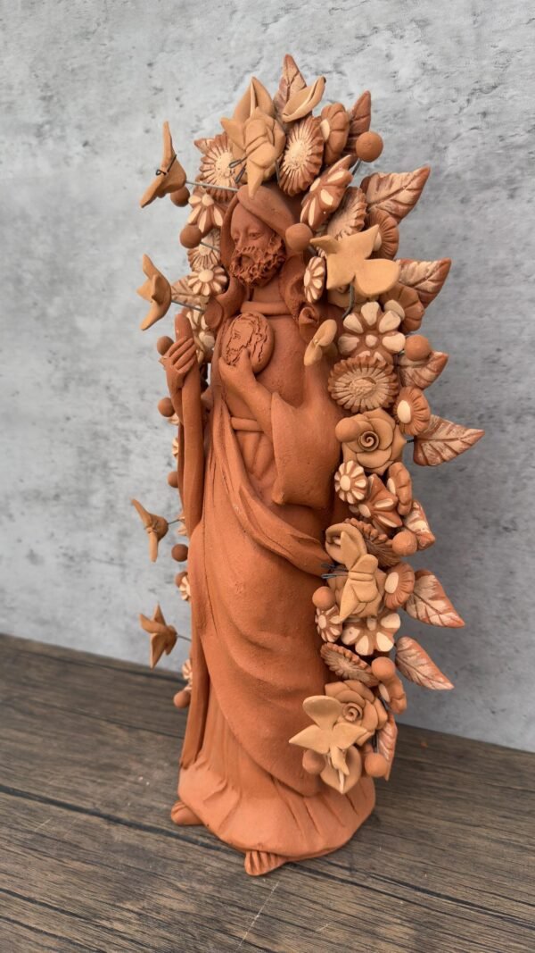 Saint Jude Thaddeus Clay Statue From Metepec Estado de México, San Juditas Folk Art Artisans Handmade, Religious Home Decor Spiritual 15” - Image 3