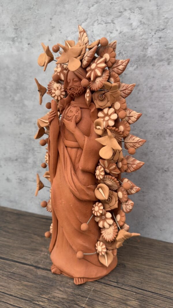 Saint Jude Thaddeus Clay Statue From Metepec Estado de México, San Juditas Folk Art Artisans Handmade, Religious Home Decor Spiritual 15” - Image 3