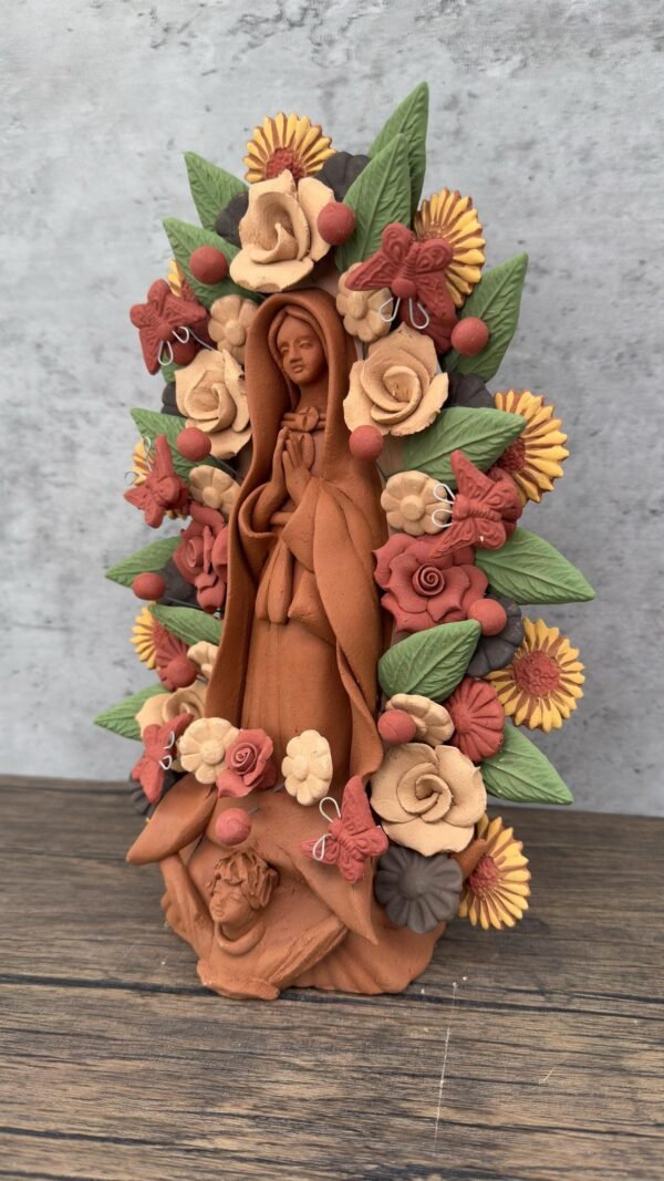 Virgin Mary Handmade Clay Piece, Virgen de Guadalupe  Mexican Decoration, Mary Virgin Sculpture, Metepec Estado de México Virgencita - Image 3