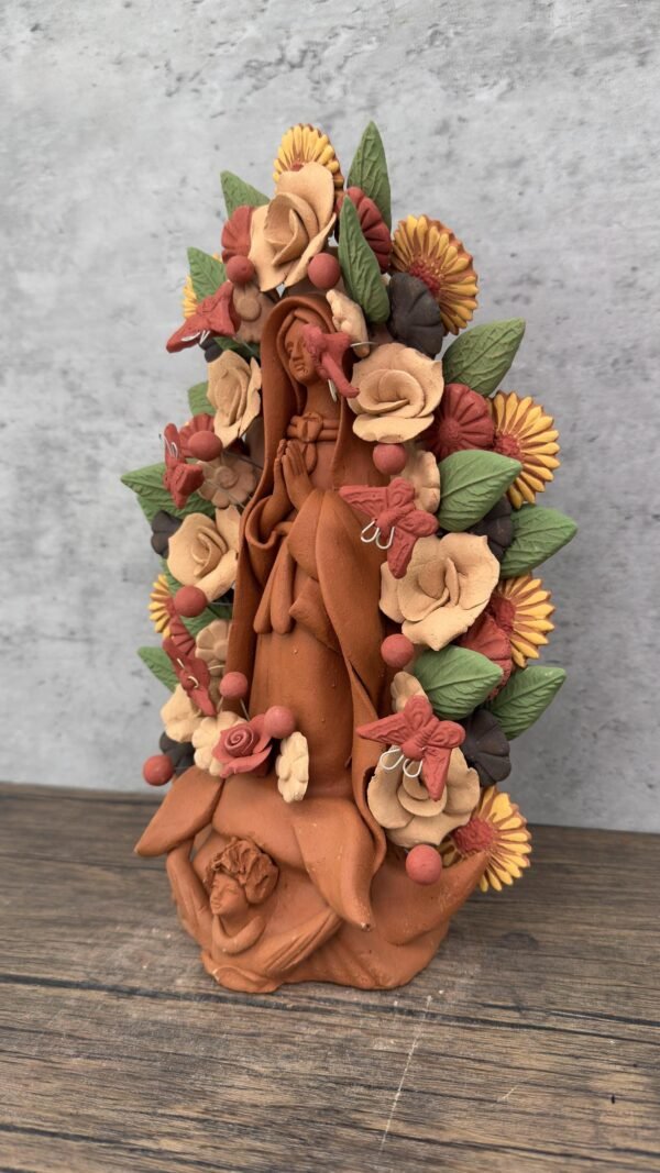 Virgin Mary Handmade Clay Piece, Virgen de Guadalupe  Mexican Decoration, Mary Virgin Sculpture, Metepec Estado de México Virgencita - Image 3
