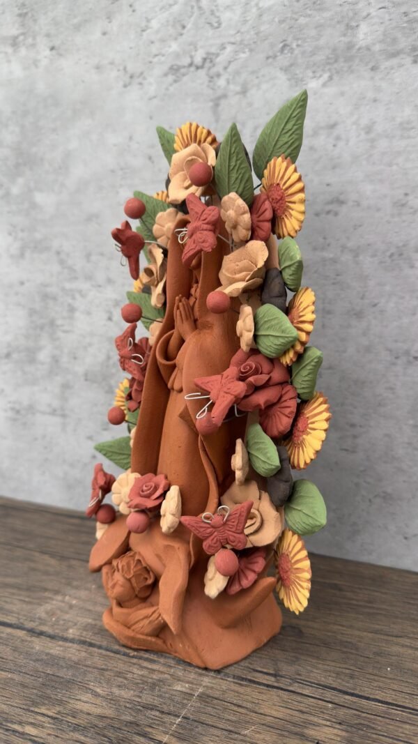 Virgin Mary Handmade Clay Piece, Virgen de Guadalupe  Mexican Decoration, Mary Virgin Sculpture, Metepec Estado de México Virgencita - Image 3