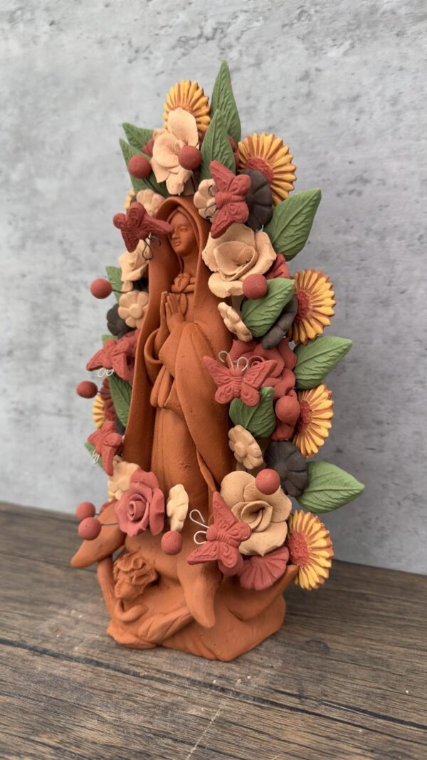 Virgin Mary Handmade Clay Piece, Virgen de Guadalupe  Mexican Decoration, Mary Virgin Sculpture, Metepec Estado de México Virgencita - Image 3
