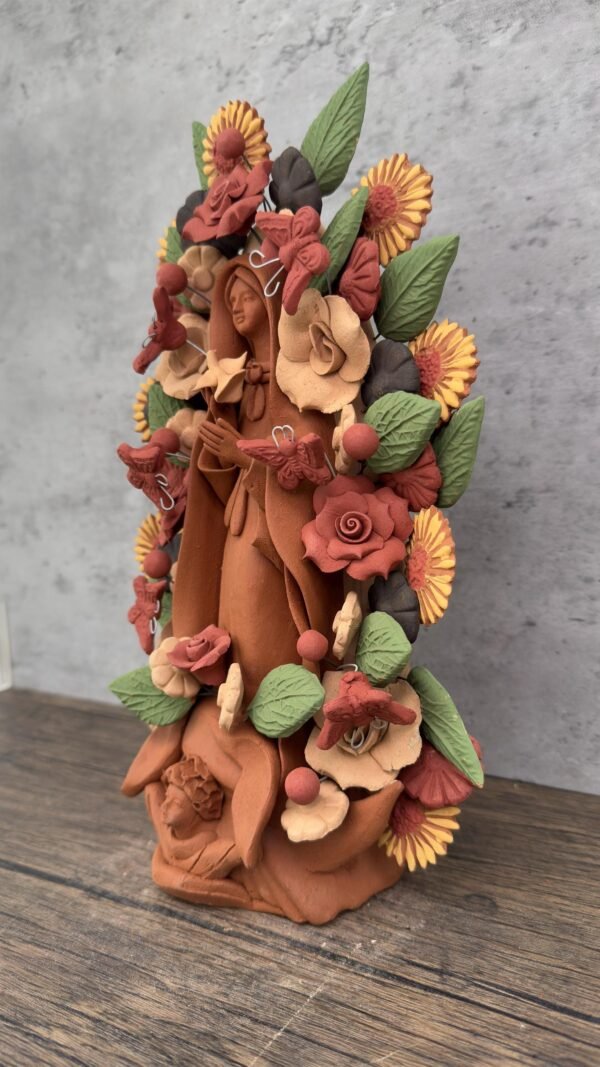Virgin Mary Handmade Clay Piece, Virgen de Guadalupe  Mexican Decoration, Mary Virgin Sculpture, Metepec Estado de México Virgencita - Image 3