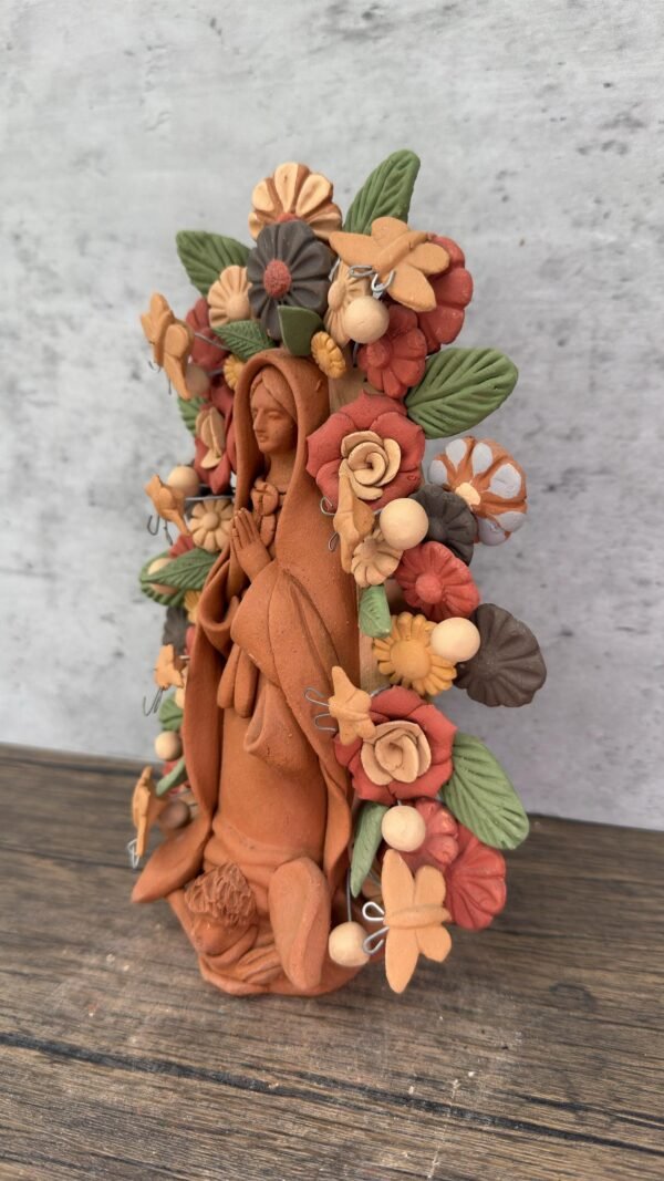 Virgin Mary Handmade Clay Piece, Virgen de Guadalupe  Mexican Decoration, Mary Virgin Sculpture, Metepec Estado de México Virgencita - Image 3