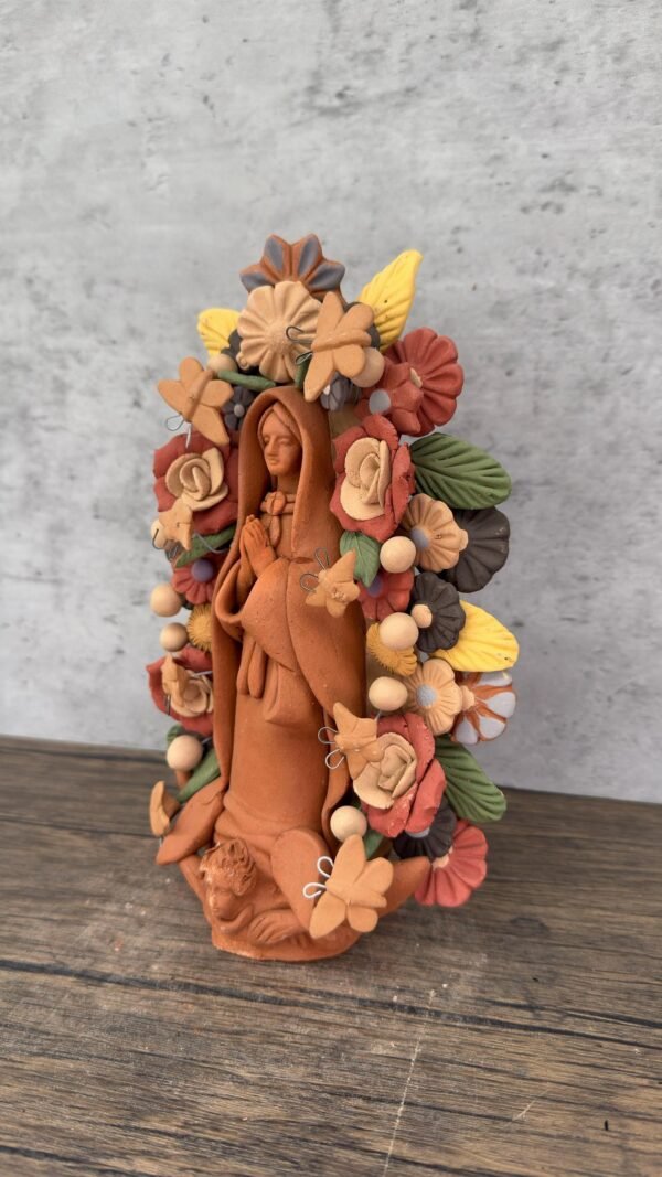 Virgin Mary Handmade Clay Piece, Virgen de Guadalupe  Mexican Decoration, Mary Virgin Sculpture, Metepec Estado de México Virgencita - Image 3
