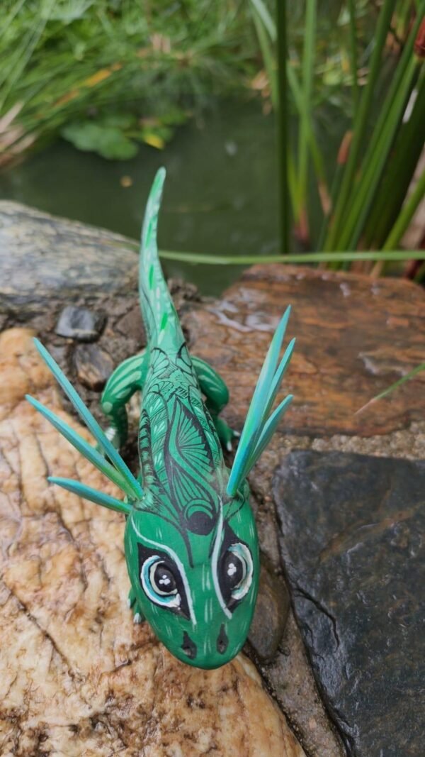 Axolotl Sculpture Mexican Folk Art Alebrije Figurine,Ajolote Wooden As Mexican Decoration Statue, Made Of Wood And Carved By Hand Ajolotito - Image 3