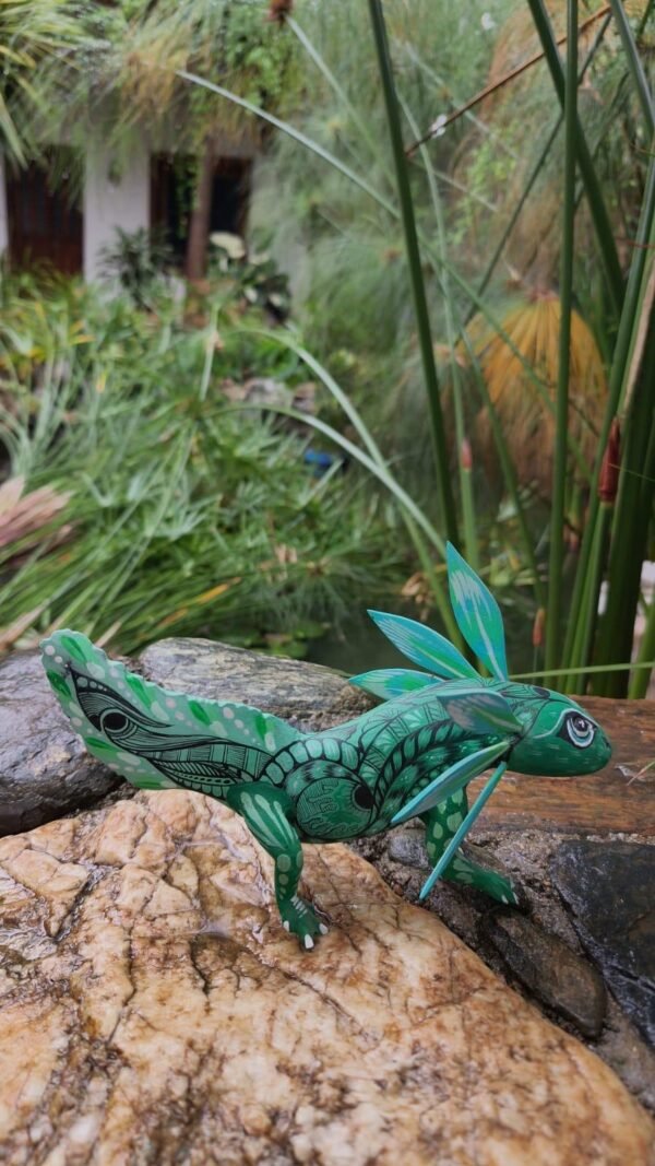 Axolotl Sculpture Mexican Folk Art Alebrije Figurine,Ajolote Wooden As Mexican Decoration Statue, Made Of Wood And Carved By Hand Ajolotito - Image 4