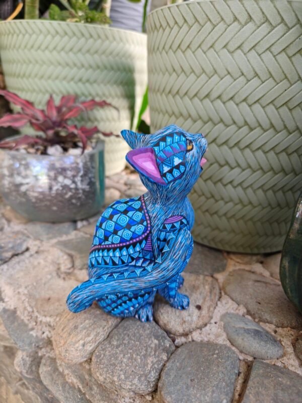 Cat Statue Mexican Folk Art Alebrije Sculpture, Wooden As Mexican Decoration Figurine, Made Of Wood And Carved By Hand - Image 3