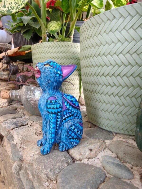 Cat Statue Mexican Folk Art Alebrije Sculpture, Wooden As Mexican Decoration Figurine, Made Of Wood And Carved By Hand - Image 4