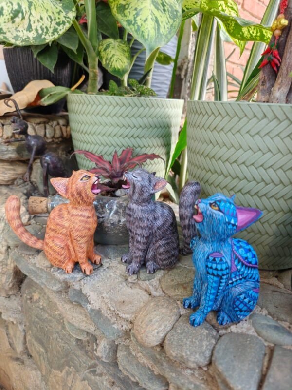 Cat Statue Mexican Folk Art Alebrije Sculpture, Wooden As Mexican Decoration Figurine, Made Of Wood And Carved By Hand - Image 4