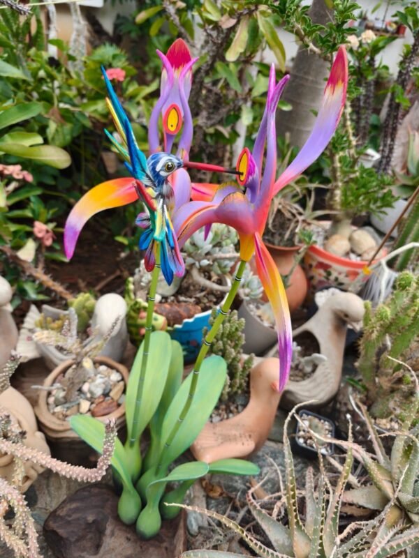Orchid Flower And Hummingbird Statue Alebrije Sculpture, Wooden Mexican Decoration Figure, Made Of Wood And Carved By Hand ASK FOR CUSTOMIZE - Image 3