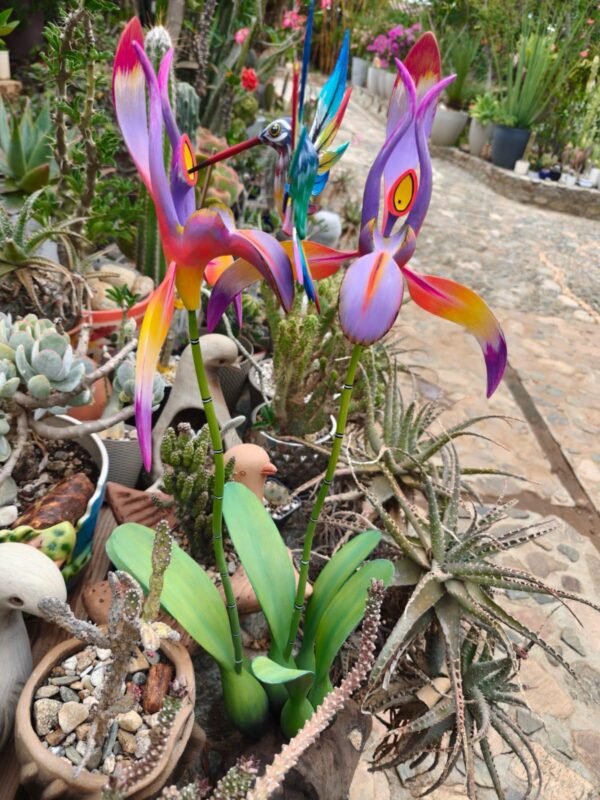 Orchid Flower And Hummingbird Statue Alebrije Sculpture, Wooden Mexican Decoration Figure, Made Of Wood And Carved By Hand ASK FOR CUSTOMIZE - Image 4