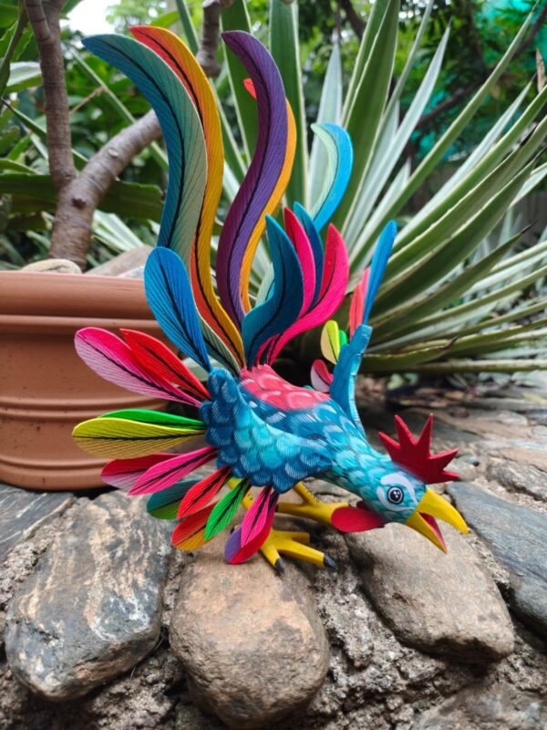 Rooster Statue  Alebrije Wood Hand Carved  Mexican Folk Art, Chicken Alebrije As A Mexican Decorative Figure Home Decor - Image 3