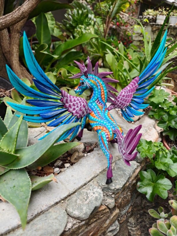 Pegasus Statue Folk Art Alebrije Sculpture, Wooden horse Mexican Decoration Figurine, Made Of Wood And Carved By Hand - Image 3