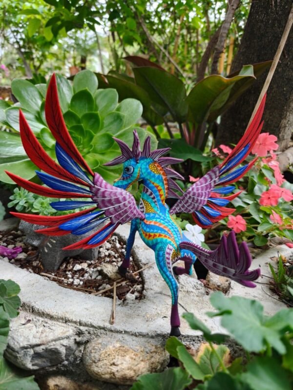 Pegasus Statue Folk Art Alebrije Sculpture, Wooden horse Mexican Decoration Figurine, Made Of Wood And Carved By Hand - Image 3