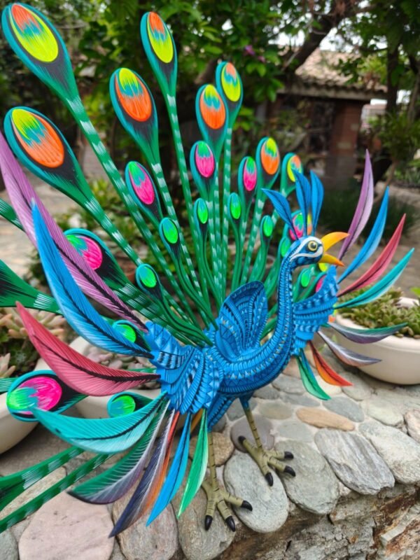 Peacock Bird Statue Mexican Art Alebrije Sculpture, Wooden Peacock  Decoration Figure, Made Of Wood And Carved By Hand ASK FOR CUSTOMIZE - Image 3