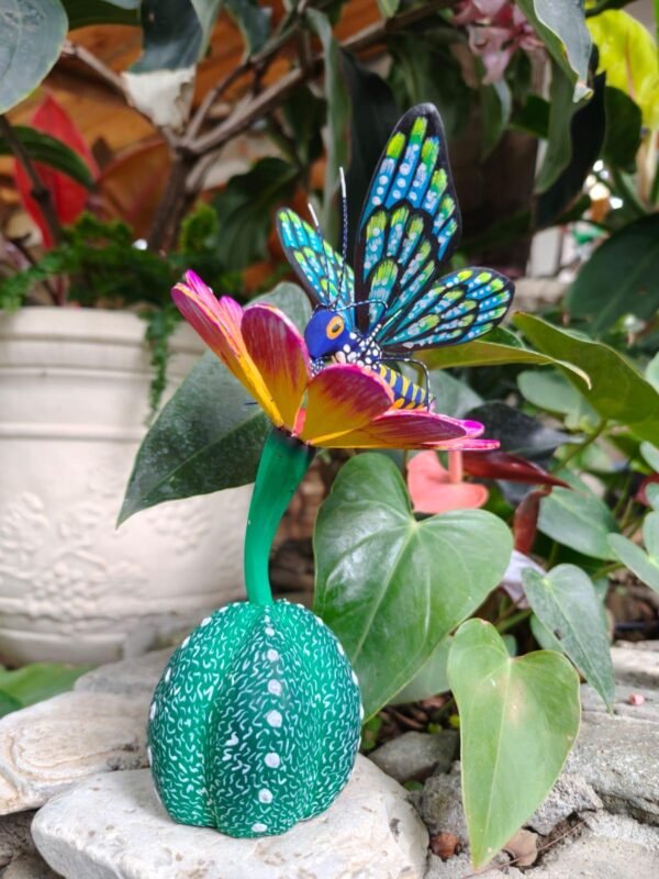 Butterflie Viznaga Statue Mexican Folk Art Alebrije Sculpture, Wooden As Mexican Decoration Figurine, Made Of Wood And Carved By Hand - Image 3