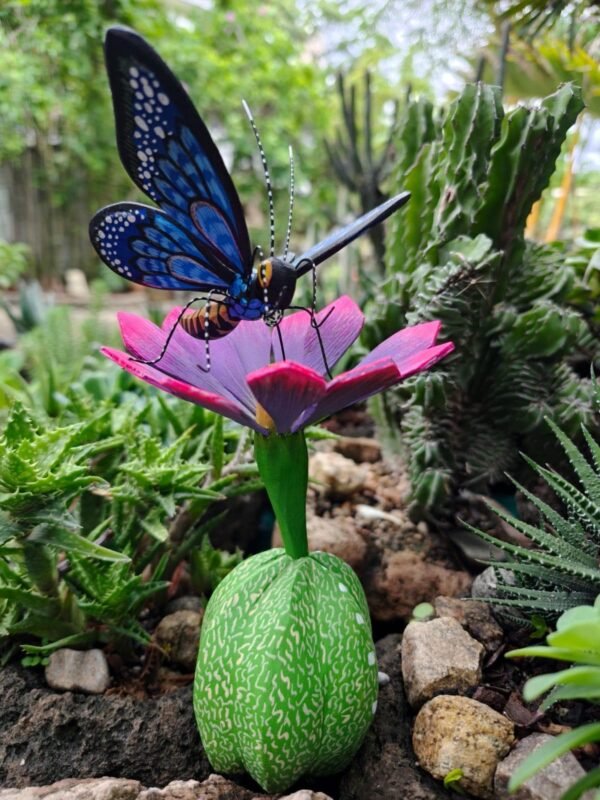 Butterflie Viznaga Statue Mexican Folk Art Alebrije Sculpture, Wooden As Mexican Decoration Figurine, Made Of Wood And Carved By Hand - Image 3