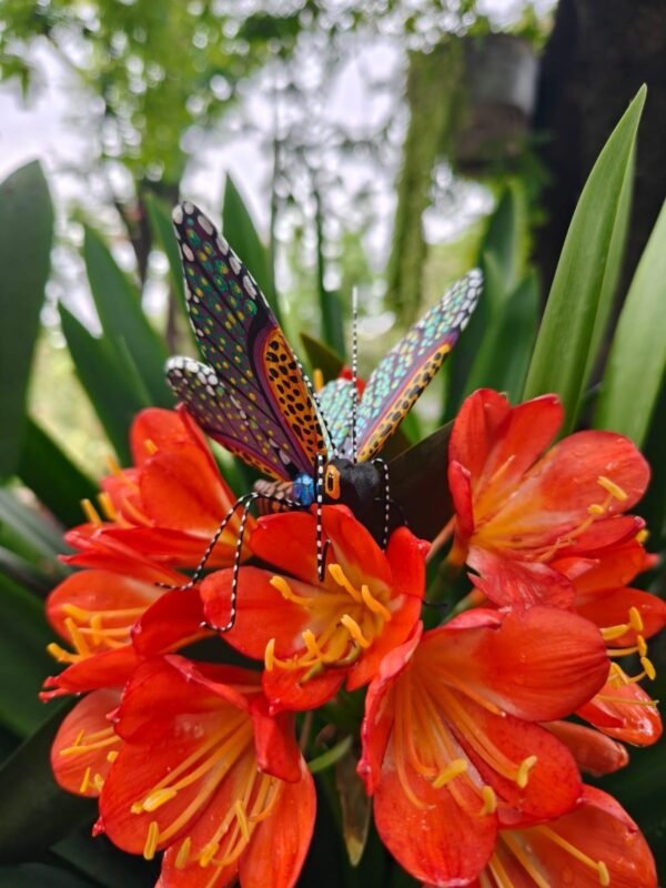 Butterflie Figurine Statue Oaxaca Mexican Folk Art Alebrije Sculpture, Wooden As Mexican Decoration, Made Of Wood And Carved By Hand - Image 3