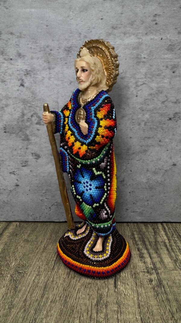 Saint Jude Statue Huichol Style Beaded Art Colorful Folk Art Sculpture, Mexican Nayarit Handmade Religious Decor,  Saint Jude Catholic Gift - Image 3