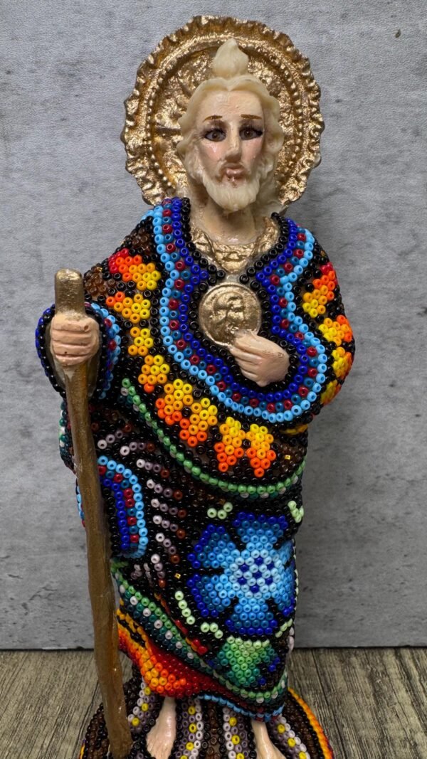 Saint Jude Statue Huichol Style Beaded Art Colorful Folk Art Sculpture, Mexican Nayarit Handmade Religious Decor,  Saint Jude Catholic Gift - Image 4