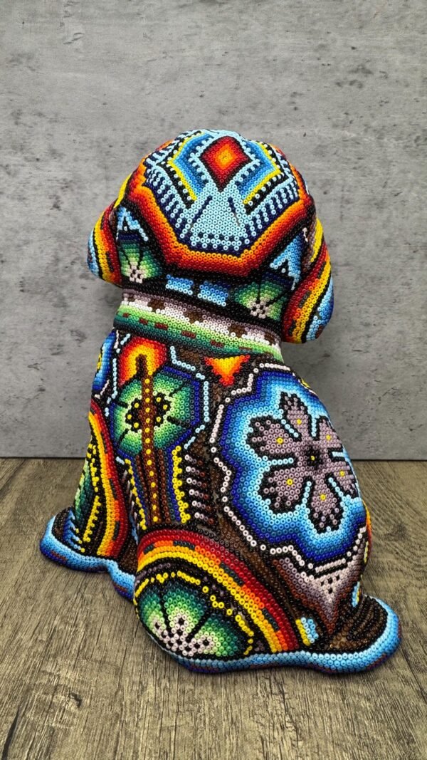Dog Bulldog Statue Huichol Sculpture Of Mexican Folk Art, Pet Wixarika As A Mexican Decorative Figure, Made Of Resin And Beads - Image 5