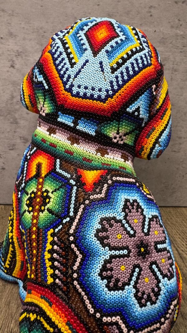 Dog Bulldog Statue Huichol Sculpture Of Mexican Folk Art, Pet Wixarika As A Mexican Decorative Figure, Made Of Resin And Beads - Image 6