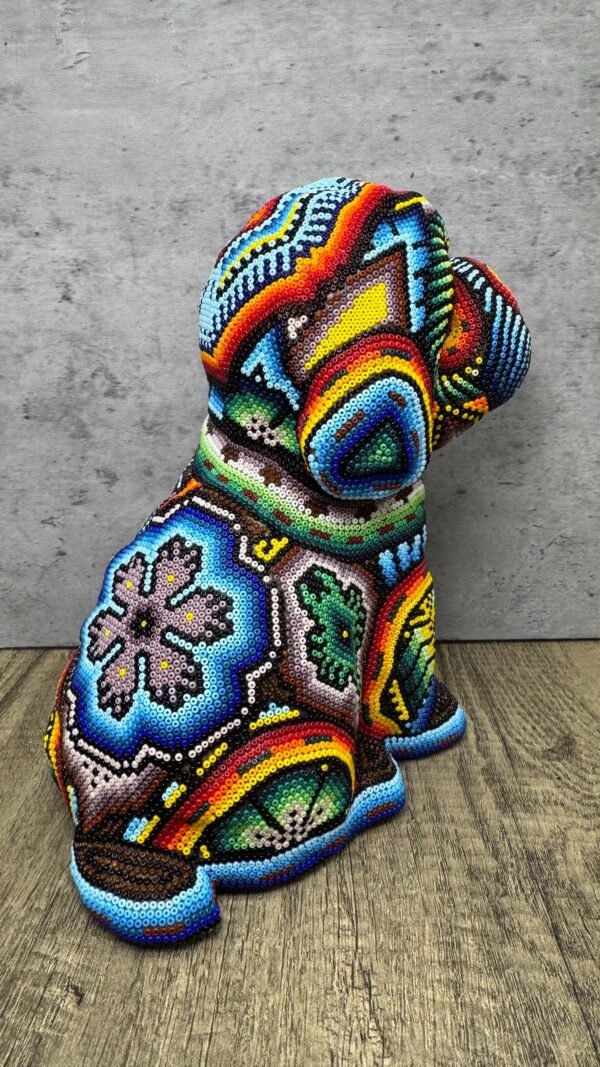 Dog Bulldog Statue Huichol Sculpture Of Mexican Folk Art, Pet Wixarika As A Mexican Decorative Figure, Made Of Resin And Beads - Image 7