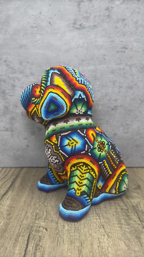 Dog Bulldog Statue Huichol Sculpture Of Mexican Folk Art, Pet Wixarika As A Mexican Decorative Figure, Made Of Resin And Beads - Image 8