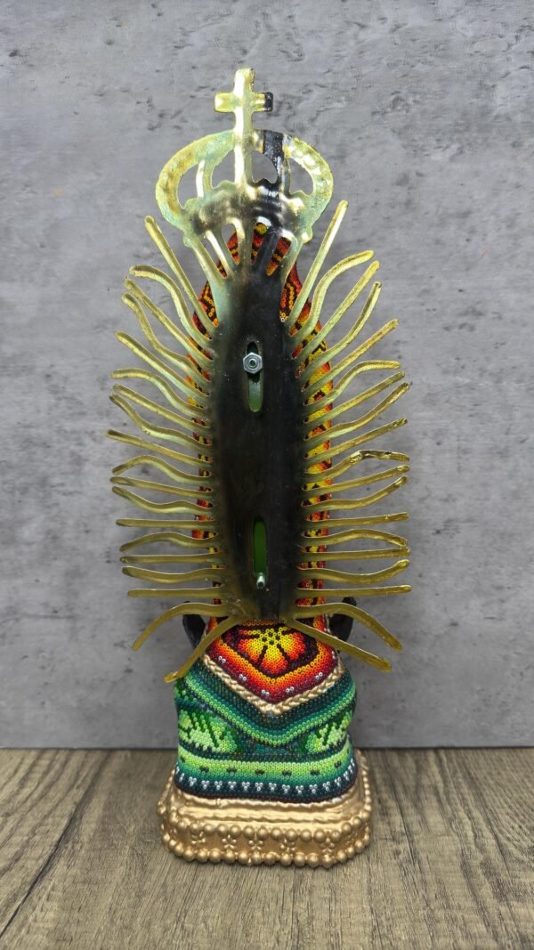 Virgin Mary statue Huichol Sculpture Of Mexican Folk Art, Guadalupe Wixarika As A Mexican Religious statues  , Made Of Resin And Beads - Image 6