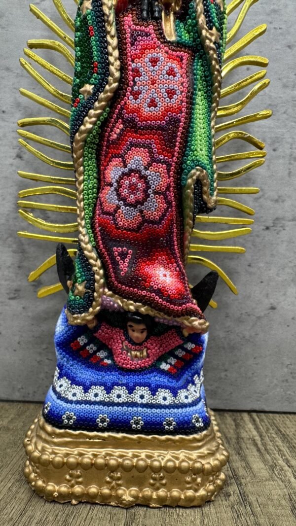Virgin Mary statue Huichol Sculpture Of Mexican Folk Art, Guadalupe Wixarika As A Mexican Religious statues  , Made Of Resin And Beads - Image 5