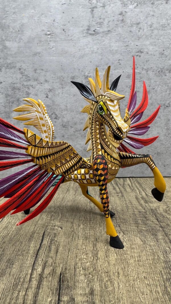 Pegasus Statue Folk Art Alebrije Sculpture, Wooden horse Mexican Decoration Figurine, Made Of Wood And Carved By Hand - Image 4