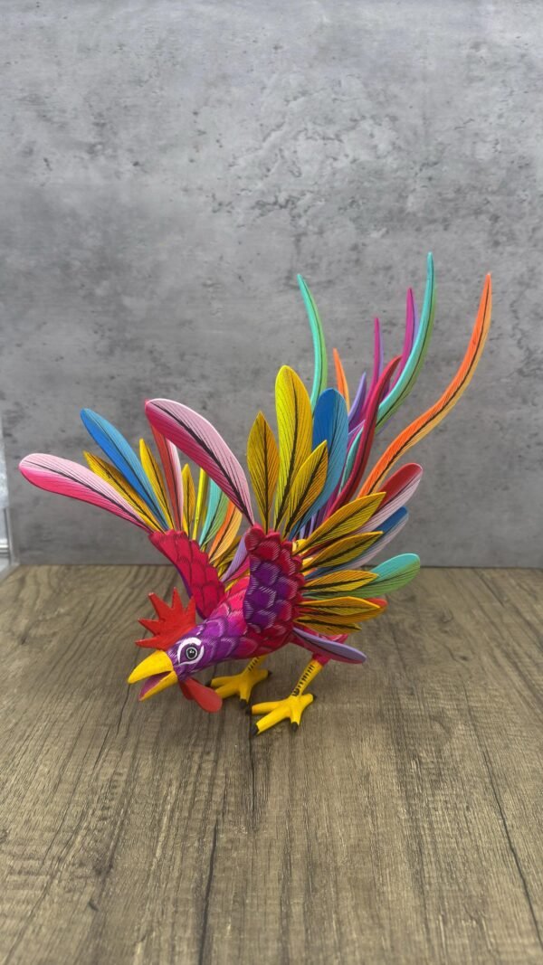 Rooster Statue  Alebrije Wood Hand Carved  Mexican Folk Art, Chicken Alebrije As A Mexican Decorative Figure Home Decor - Image 3