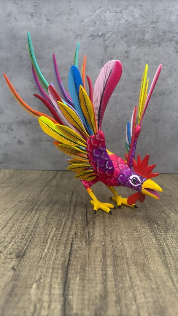 Rooster Statue  Alebrije Wood Hand Carved  Mexican Folk Art, Chicken Alebrije As A Mexican Decorative Figure Home Decor - Image 4
