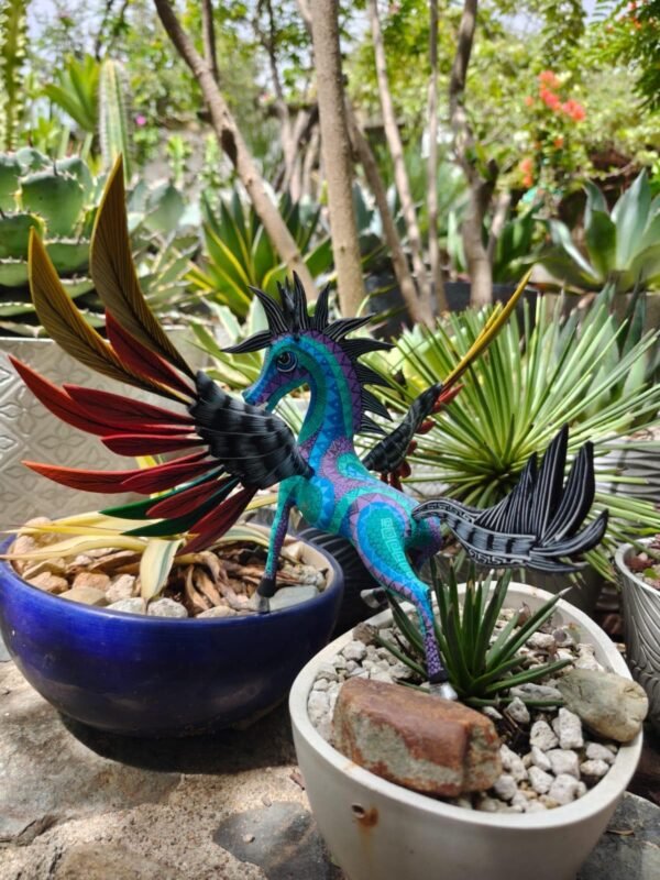 Winged Alebrije Pegasus, Hand Painted Mexican Wood Sculpture, Colorful Oaxacan Folk Art, Handmade Spirit Animal, Vibrant Decor Figurine, Fly - Image 5