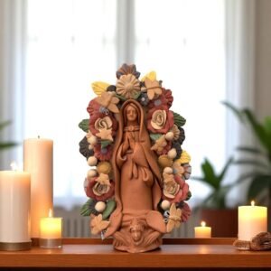 Virgin Mary Handmade Clay Piece, Virgen de Guadalupe  Mexican Decoration, Mary Virgin Sculpture, Metepec Estado de México Virgencita