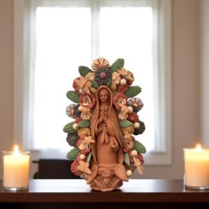 Virgin Mary Handmade Clay Piece, Virgen de Guadalupe  Mexican Decoration, Mary Virgin Sculpture, Metepec Estado de México Virgencita