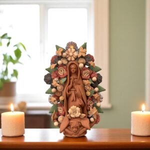 Virgin Mary Handmade Clay Piece, Virgen de Guadalupe  Mexican Decoration, Mary Virgin Sculpture, Metepec Estado de México Virgencita