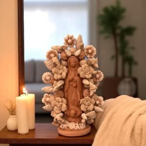 Virgin Mary Handmade Clay Piece, Virgen de Guadalupe  Mexican Decoration, Mary Virgin Sculpture, Metepec Estado de México Virgencita