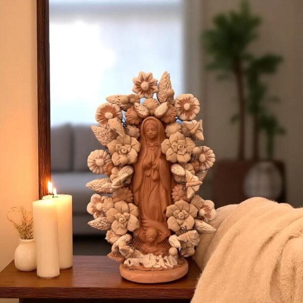 Virgin Mary Handmade Clay Piece, Virgen de Guadalupe  Mexican Decoration, Mary Virgin Sculpture, Metepec Estado de México Virgencita