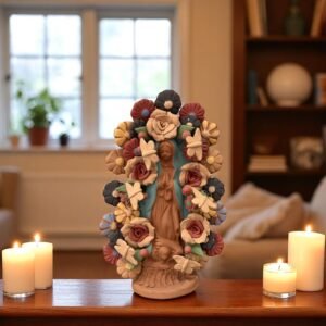 Virgin Mary Handmade Clay Piece, Virgen de Guadalupe  Mexican Decoration, Mary Virgin Sculpture, Metepec Estado de México Virgencita