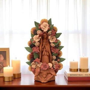 Virgin Mary Handmade Clay Piece, Virgen de Guadalupe  Mexican Decoration, Mary Virgin Sculpture, Metepec Estado de México Virgencita