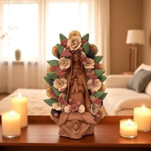 Virgin Mary Handmade Clay Piece, Virgen de Guadalupe  Mexican Decoration, Mary Virgin Sculpture, Metepec Estado de México Virgencita