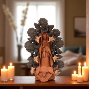 Virgin Mary Handmade Clay Piece, Virgen de Guadalupe  Mexican Decoration, Mary Virgin Sculpture, Metepec Estado de México Virgencita