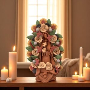 Virgin Mary Handmade Clay Piece, Virgen de Guadalupe  Mexican Decoration, Mary Virgin Sculpture, Metepec Estado de México Virgencita